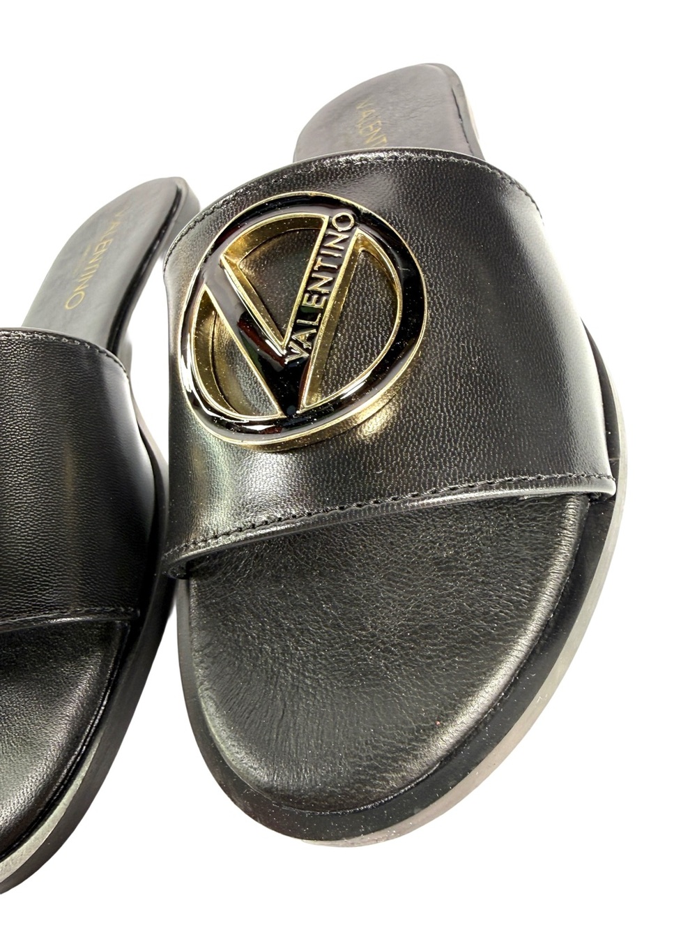 Valentino Black Leather Logo Slide Sandals - Picture 4 of 11